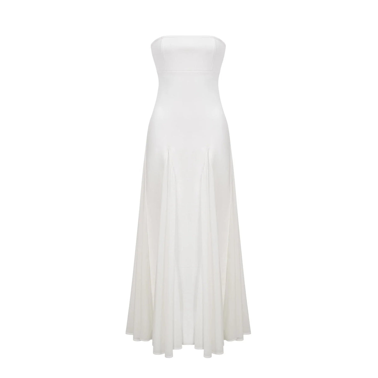 Brenna Maxi Dress White Tulle Paneling & Godet Design