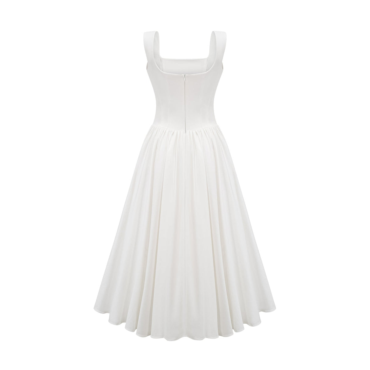 Brianna Dress - Square Neck - Sleeveless - Corset Style - Pleated Design - Flared Skirt - Ankle Length - Rear Zip Fastening