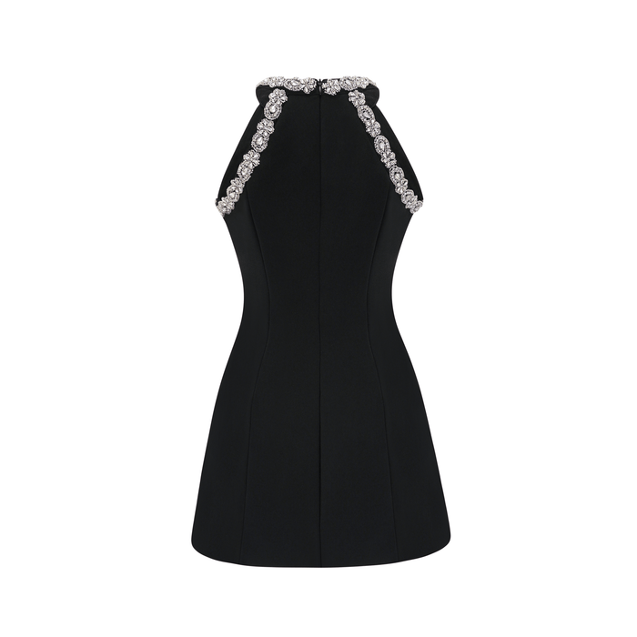 Brianna Mini Dress - Crystal Embellished - Panelled - Sleeveless - Round Neck