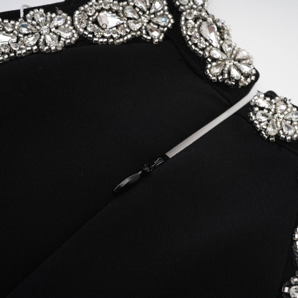 Brianna Mini Dress - Crystal Embellished - Panelled - Sleeveless - Round Neck