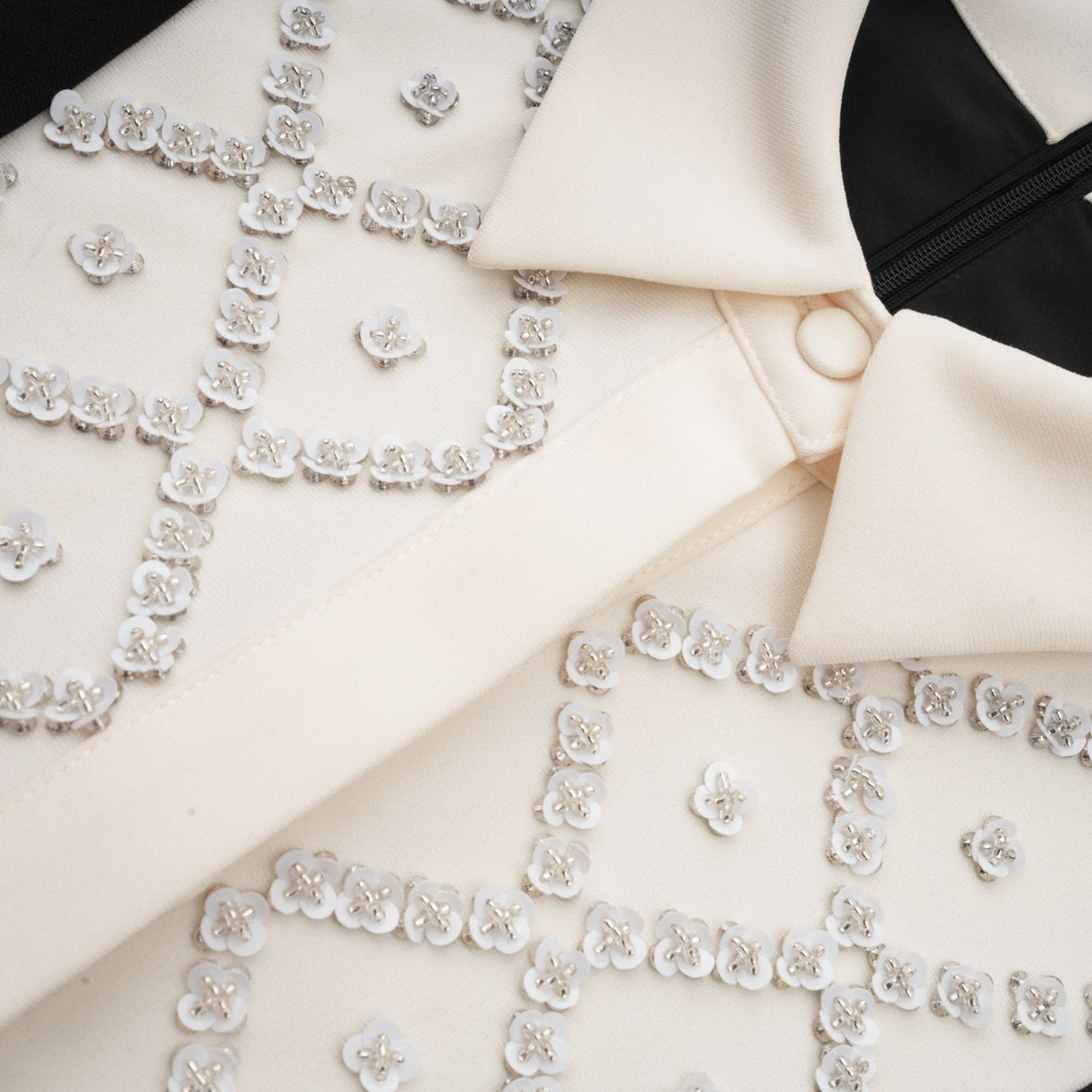 Brianna Mini Dress - Pointed Collar - Long Sleeves - Crystal Embellishment - Contrast Colors