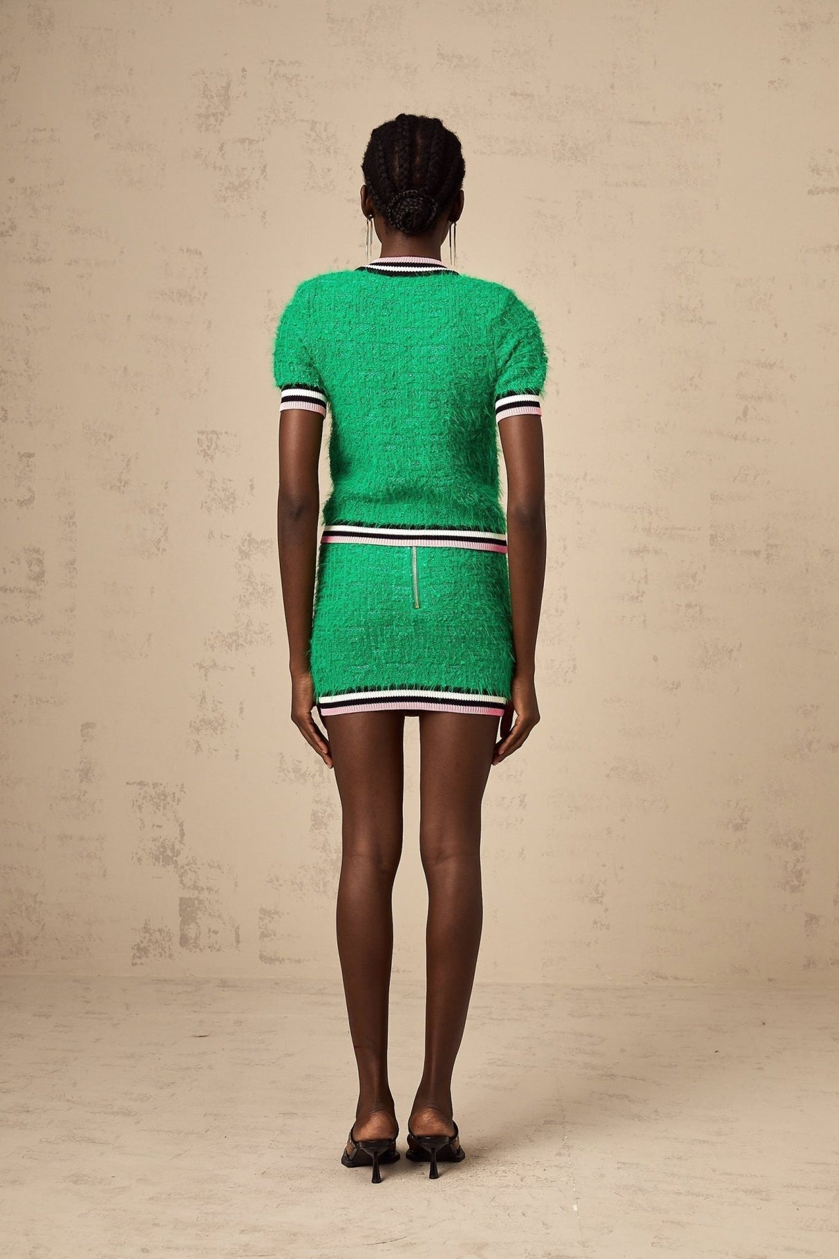 Brianna Skirt & Top Set - Tweed - Embossed Tone Buttons - High Waisted Design - Thigh Length Fit