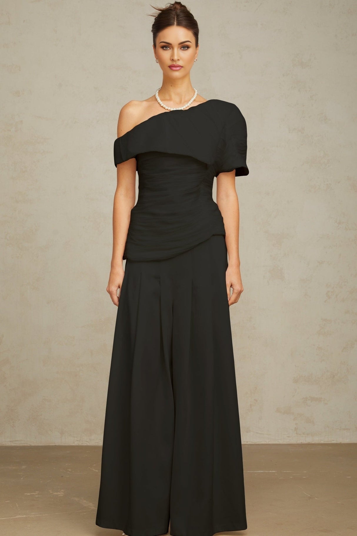 Brianna Top & Trousers - One - Shoulder Design - Puff Sleeves - Smocked Detail - Culotte Style