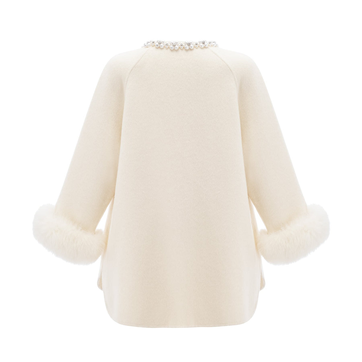 Brielle Coat - Long Sleeves - Faux - Fur Crystal & Pearl Embellishments - Front Button Fastening