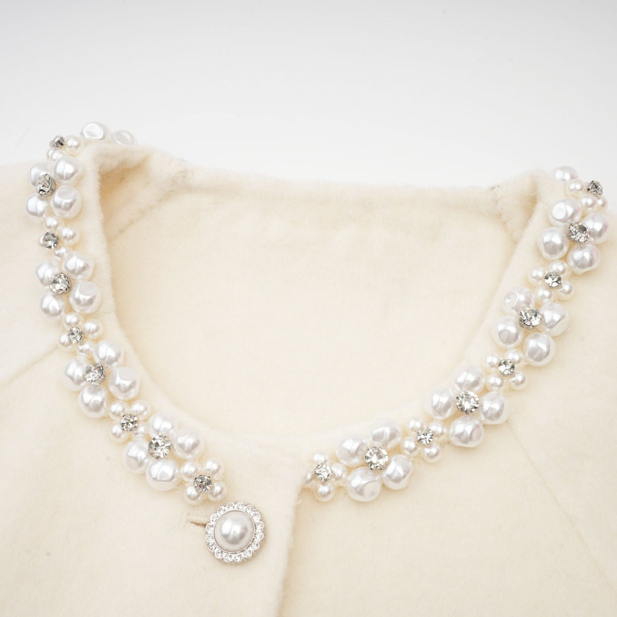 Brielle Coat - Long Sleeves - Faux - Fur Crystal & Pearl Embellishments - Front Button Fastening