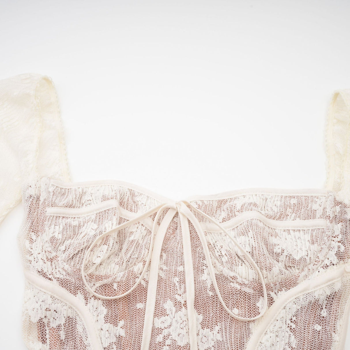 Brielle Maxi Dress - Square Neck - Lace Detailing - Bustier Style - Flared Cuffs - Front Tie & Rear Zip Fastening