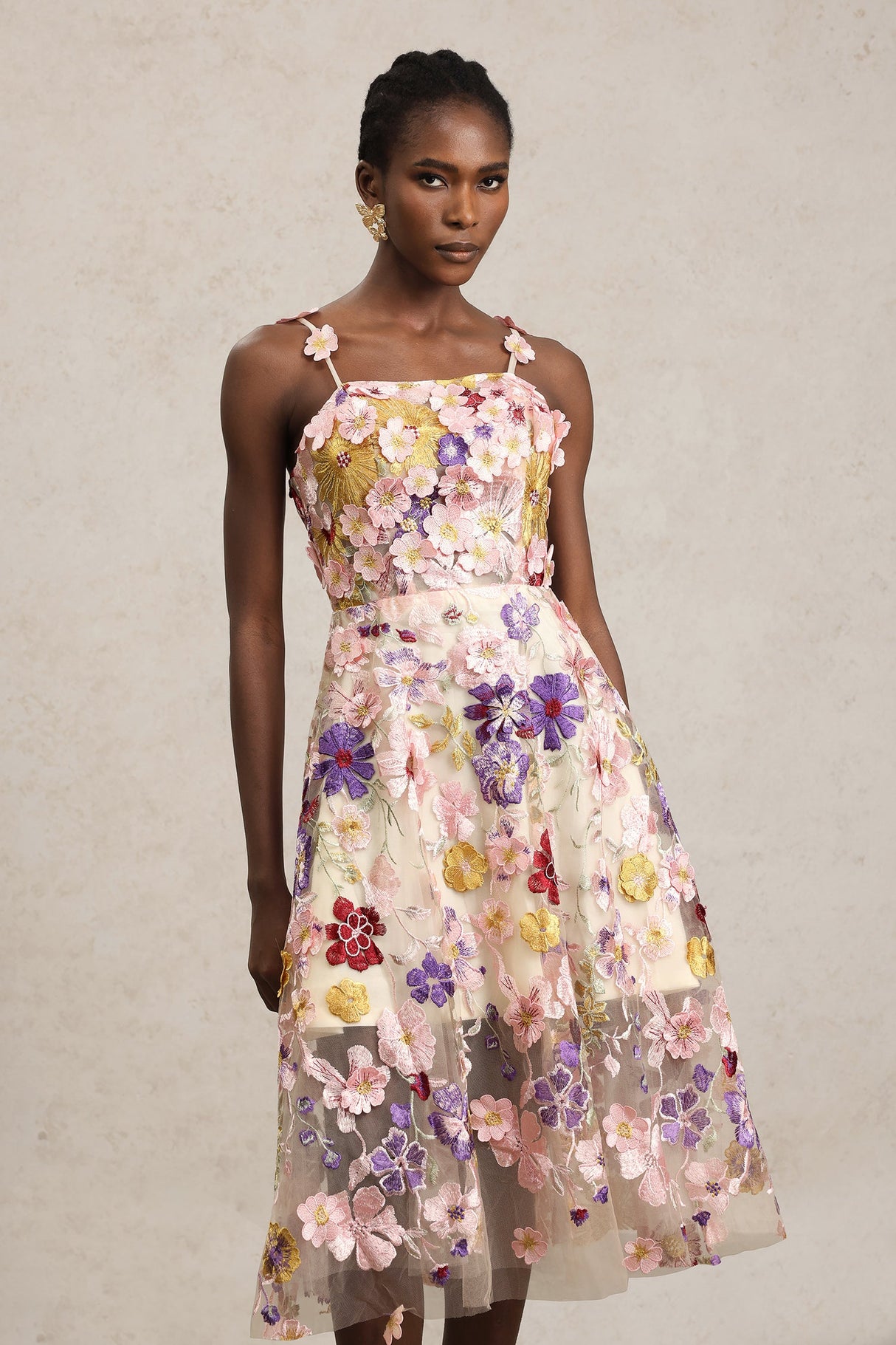 Brielle Pink Floral Halter Midi Dress