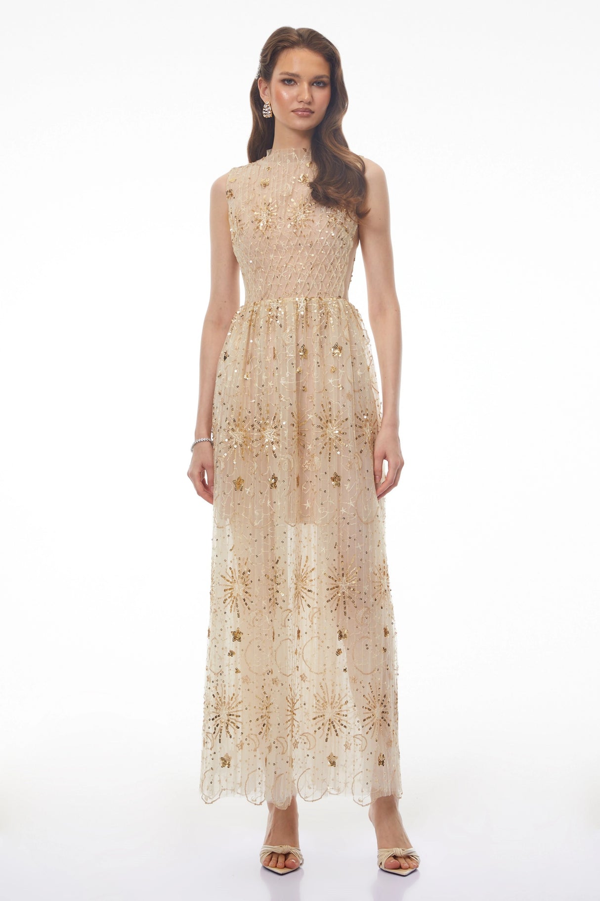 Brigida Neutral Sleeveless Sequin Maxi Dress