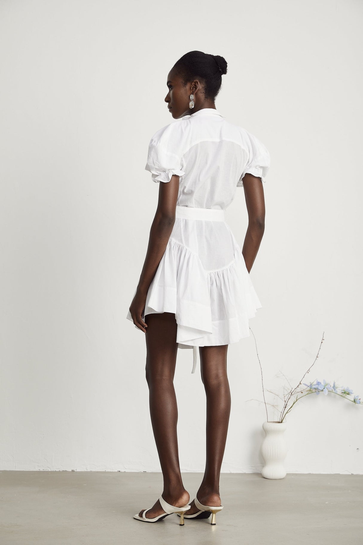 Brinley Mini Dress - Poplin Texture - Sweetheart Neck - Puff Sleeves - Floral Embroidery