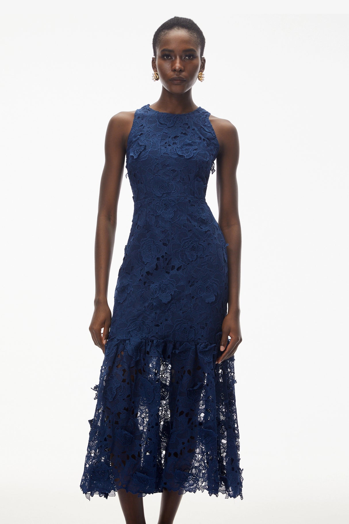 Briseis Blue Midi Dress with 3D Florals