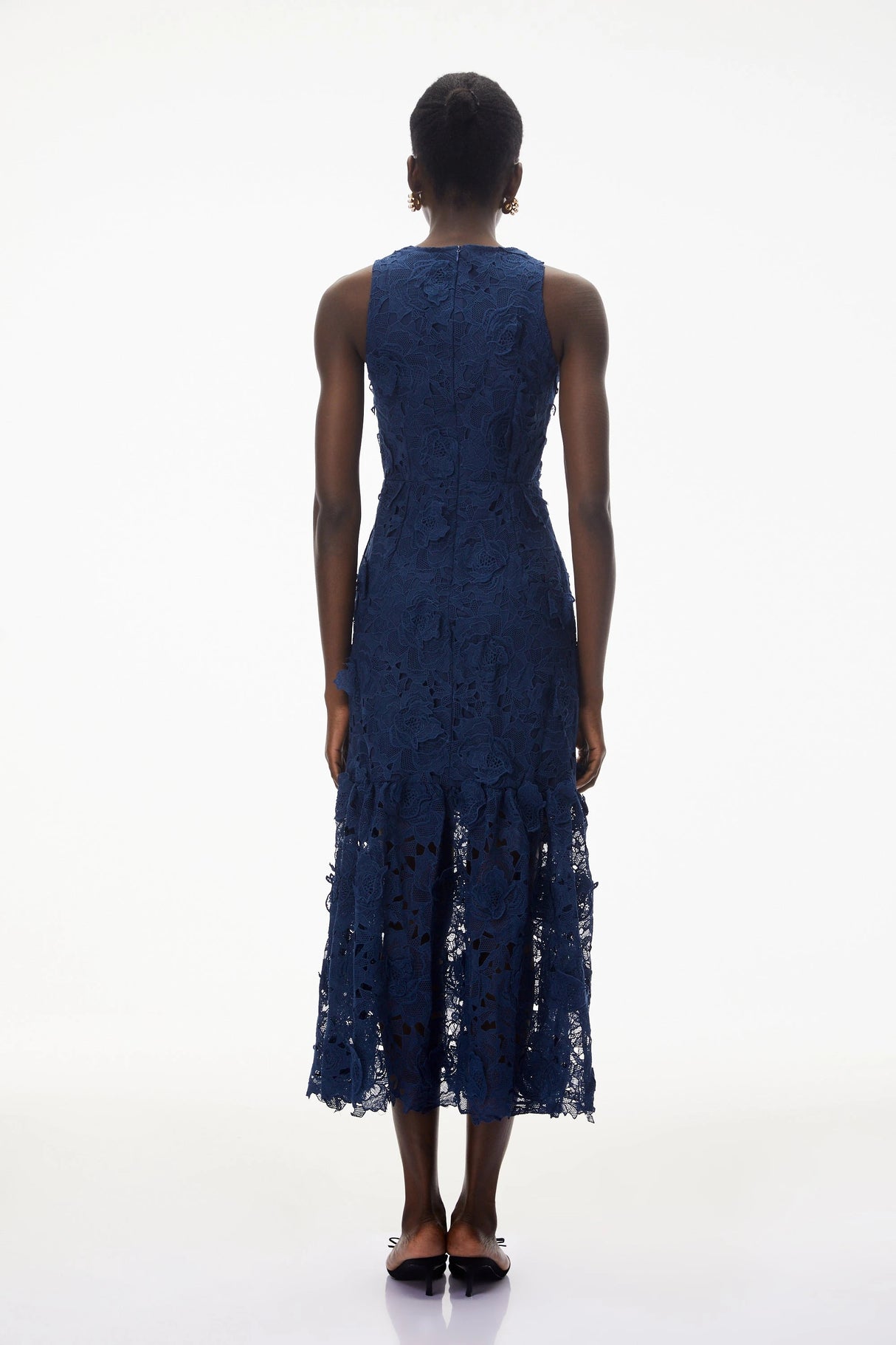 Briseis Blue Midi Dress with 3D Florals