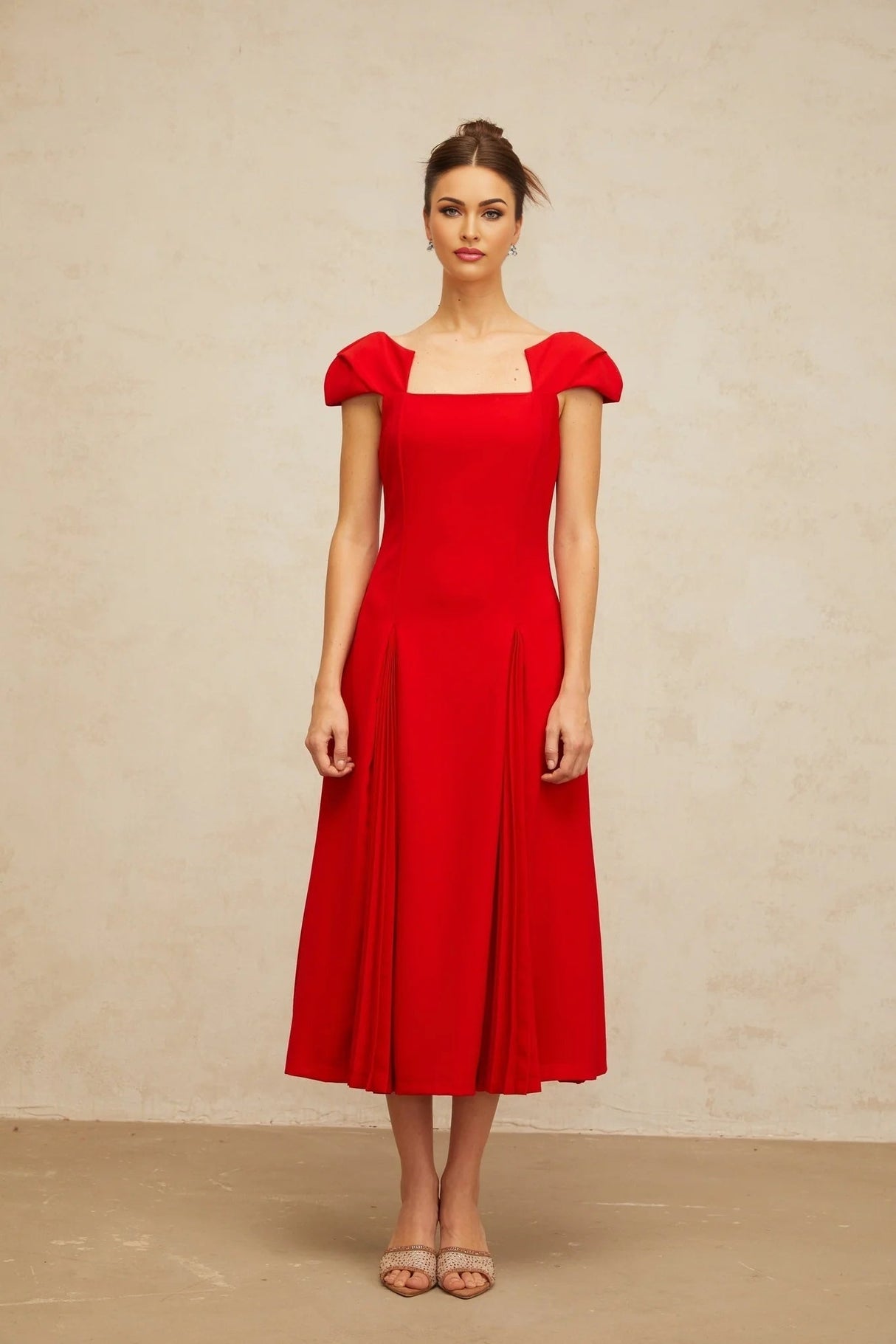 Bristol Midi Dress Red Pleated Flare