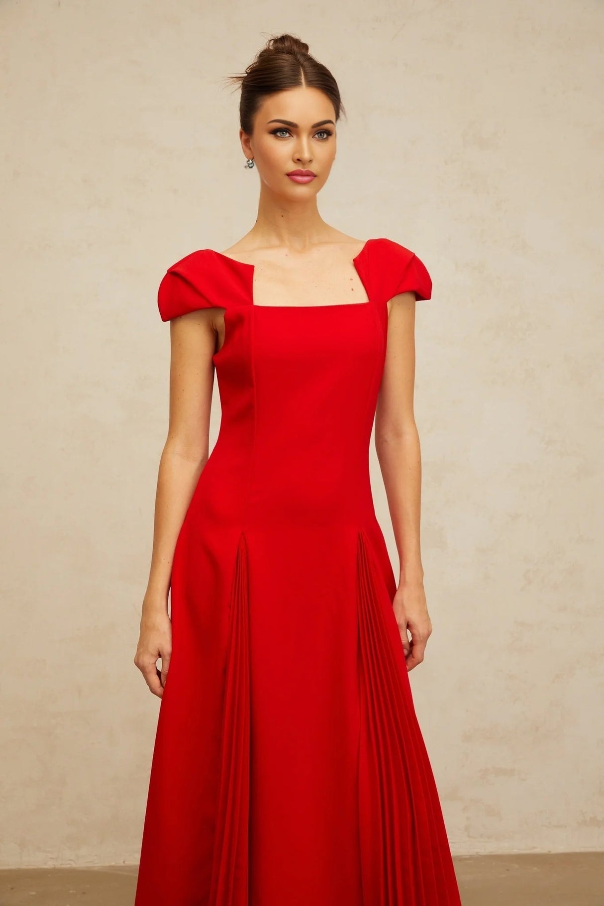 Bristol Midi Dress Red Pleated Flare