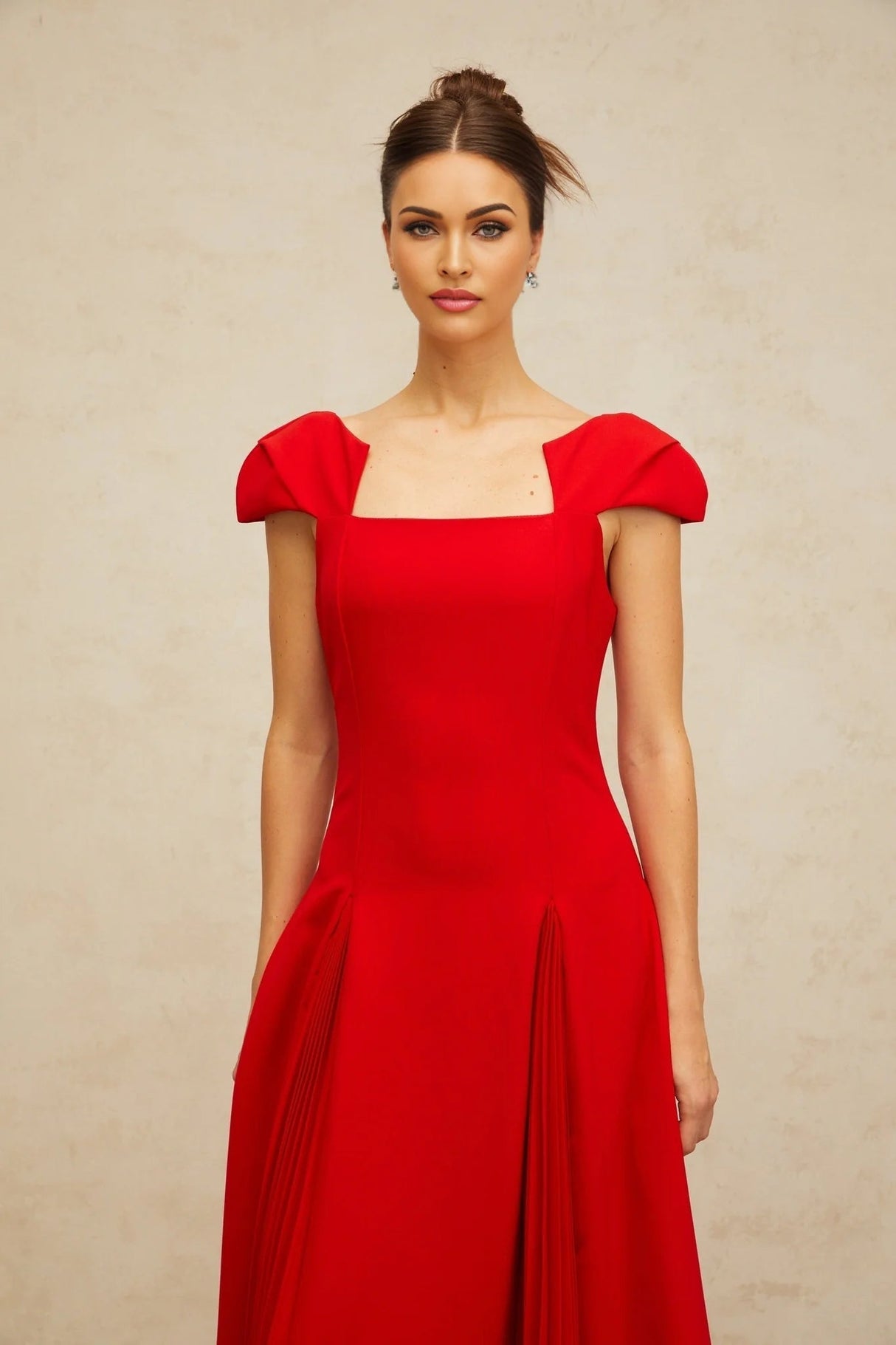 Bristol Midi Dress Red Pleated Flare