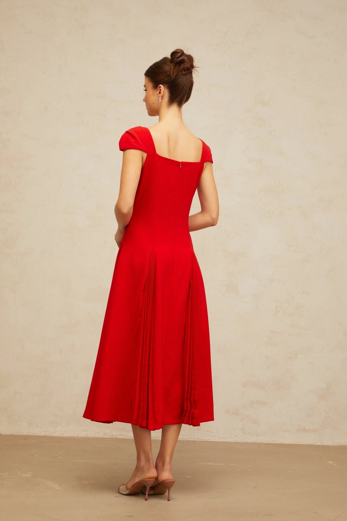 Bristol Midi Dress Red Pleated Flare