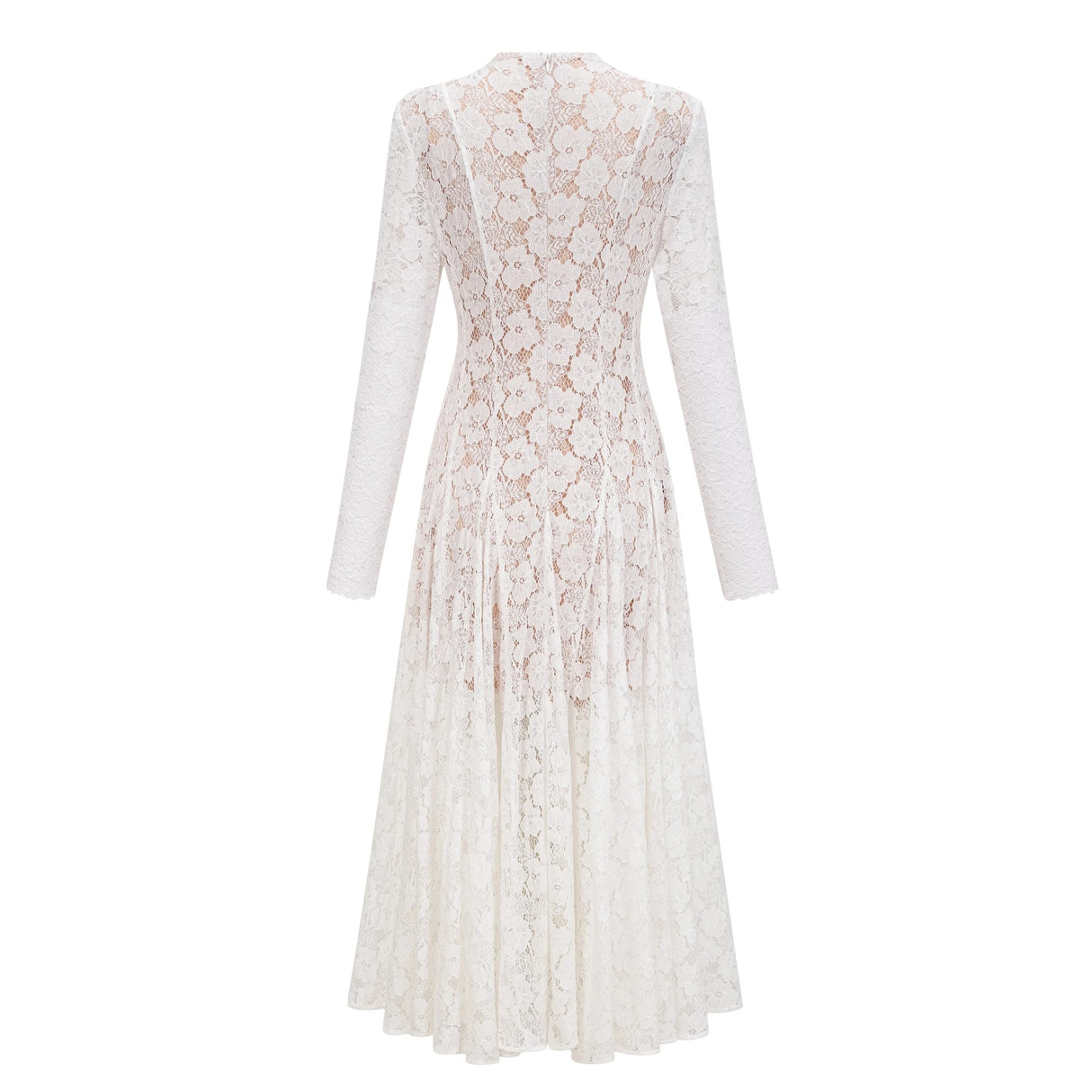 Bronte White Pleated Floral Lace Midi Dress