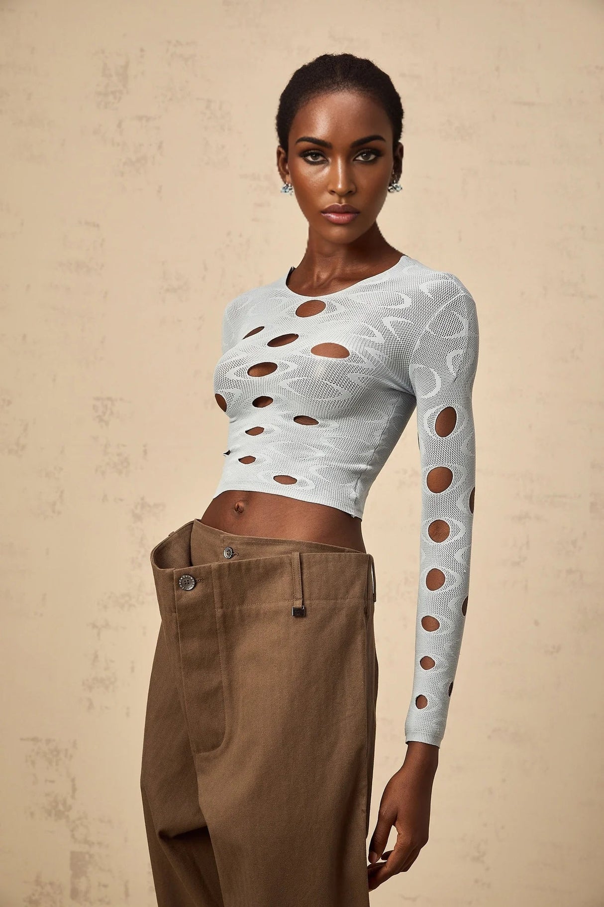 Brooklyn Cropped Top Blue Cut - out Stretchy Long Sleeve