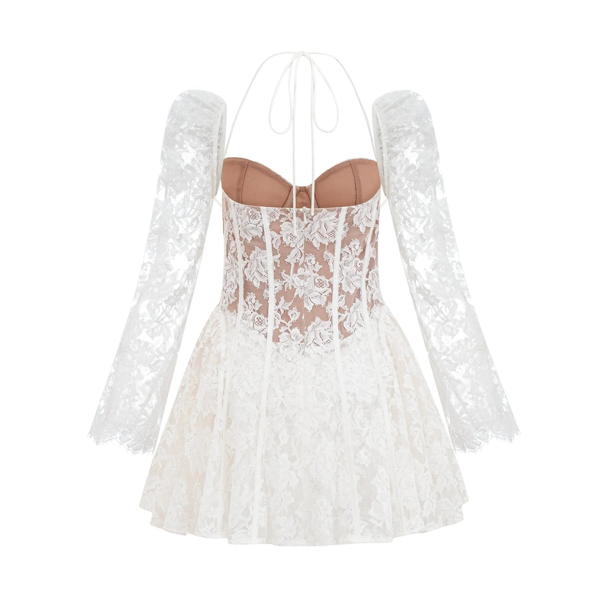 Brooklyn Mini Dress White Floral - Lace Corset Puff - Sleeve