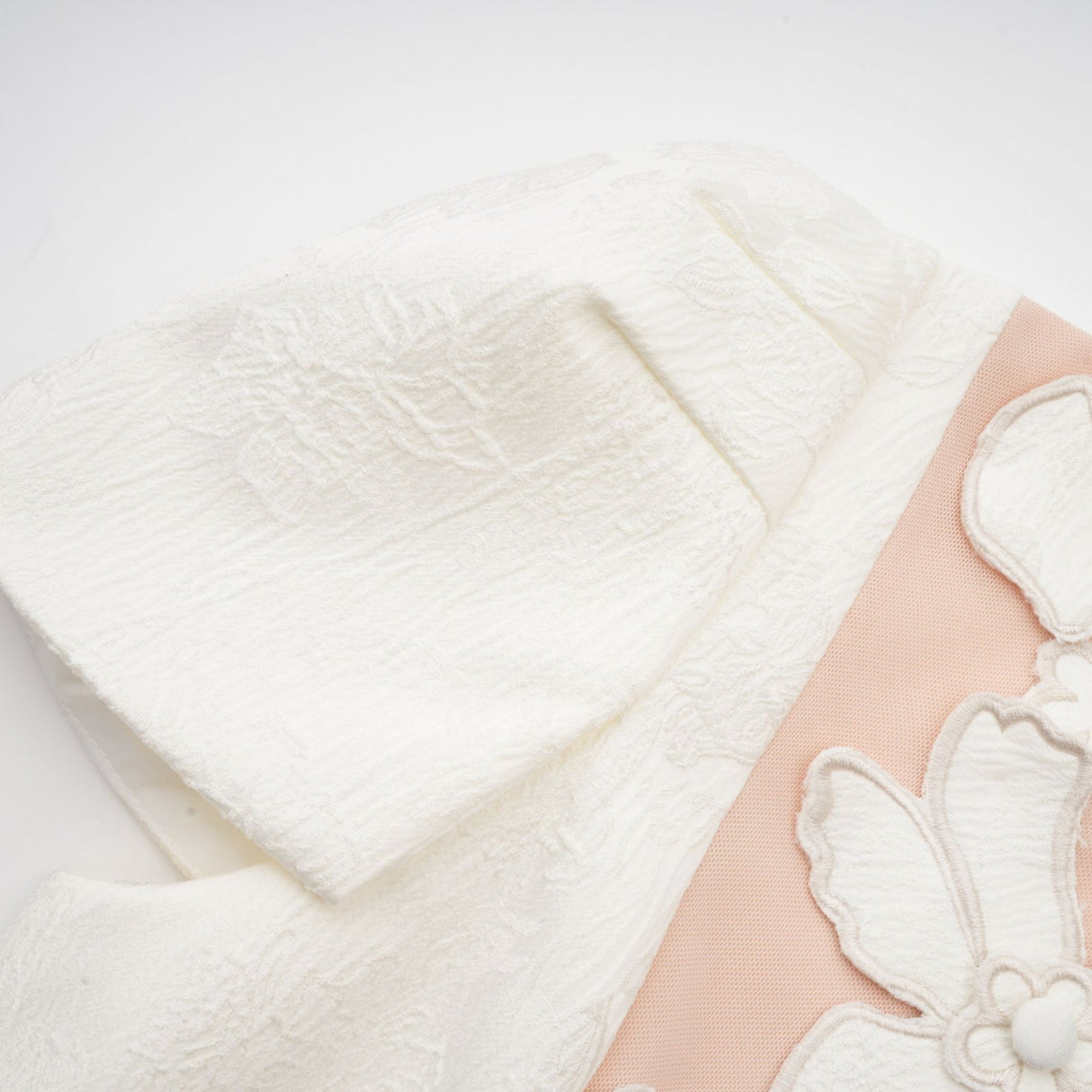 Brooklynn Mini Dress - 3D Petal Detailing - Fitted Waist - Fabric - Covered Buttons - Tulle Panelling - Rear Zip Fastening