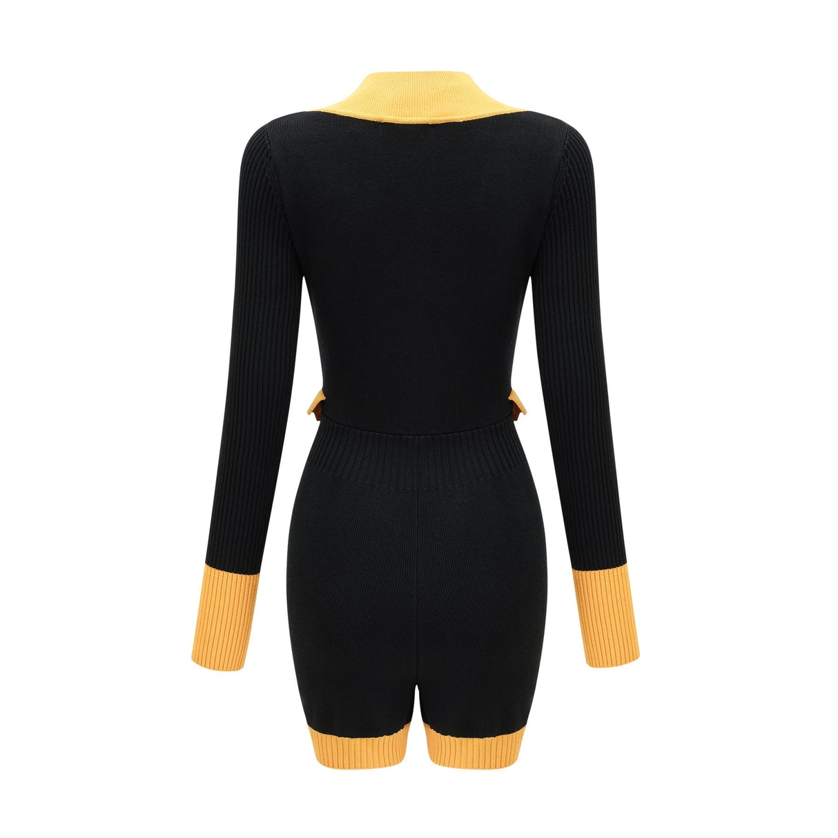 Brynn Knitted Bodysuit - Contrast Colors - Long Sleeves - Front Button Fastening - Flap Pockets