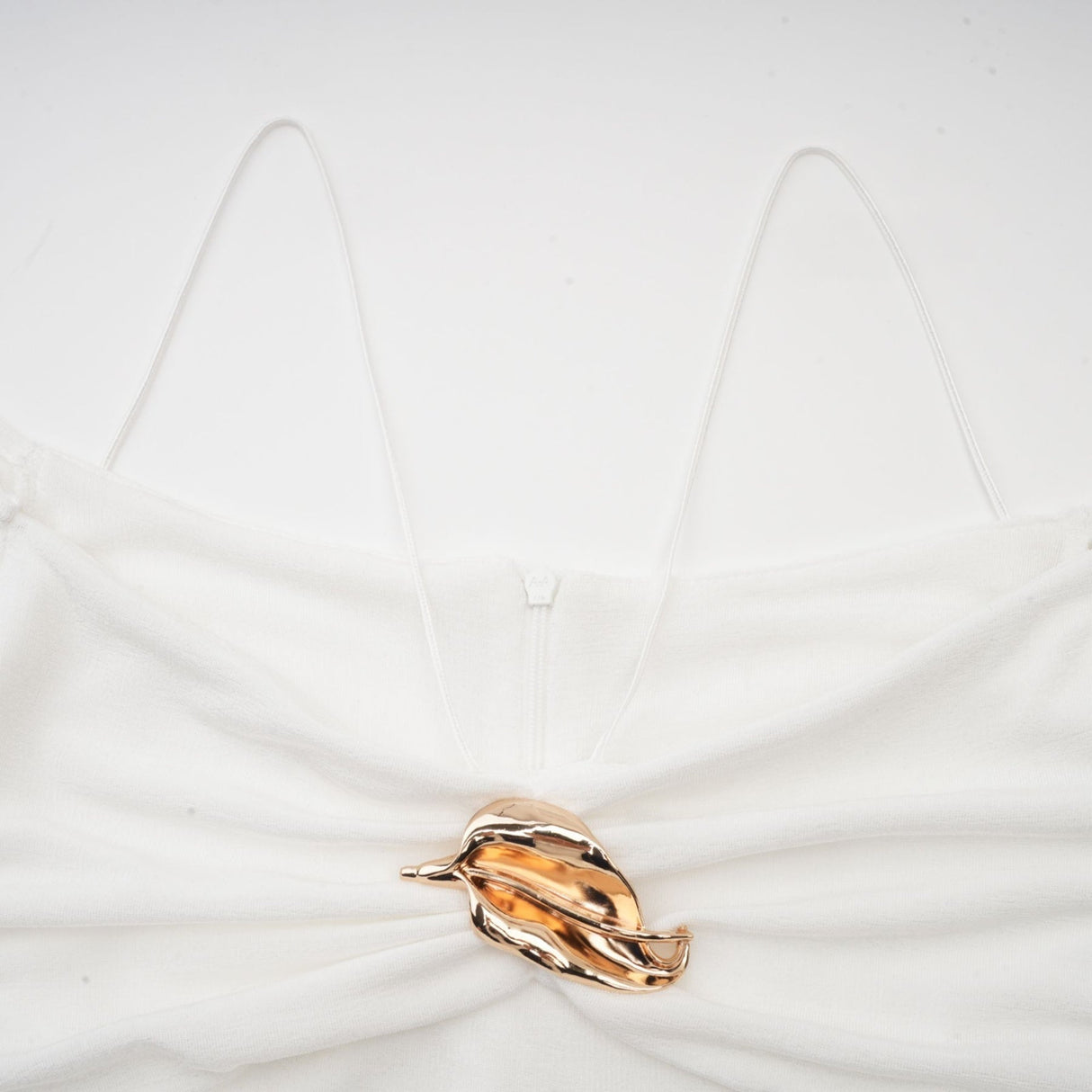 Brynn Maxi Dress - Off the Shoulder - Long Sleeves - Spaghetti Straps - Pleated Detailing - Gold - Tone Hardware