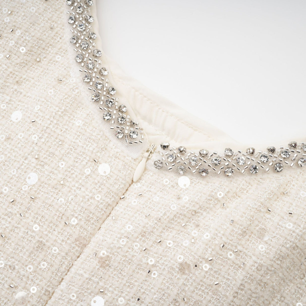 Brynn Mini Dress - Sleeveless with Sequin Detailing - Cut - Out Design - Crystal Embellishments - Bow Accent