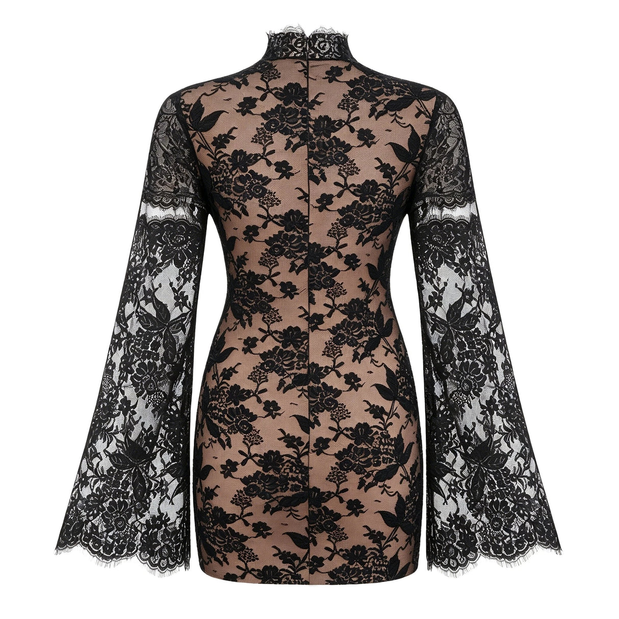 Bulelwa Black SemiSheer Floral Lace Mini Dress