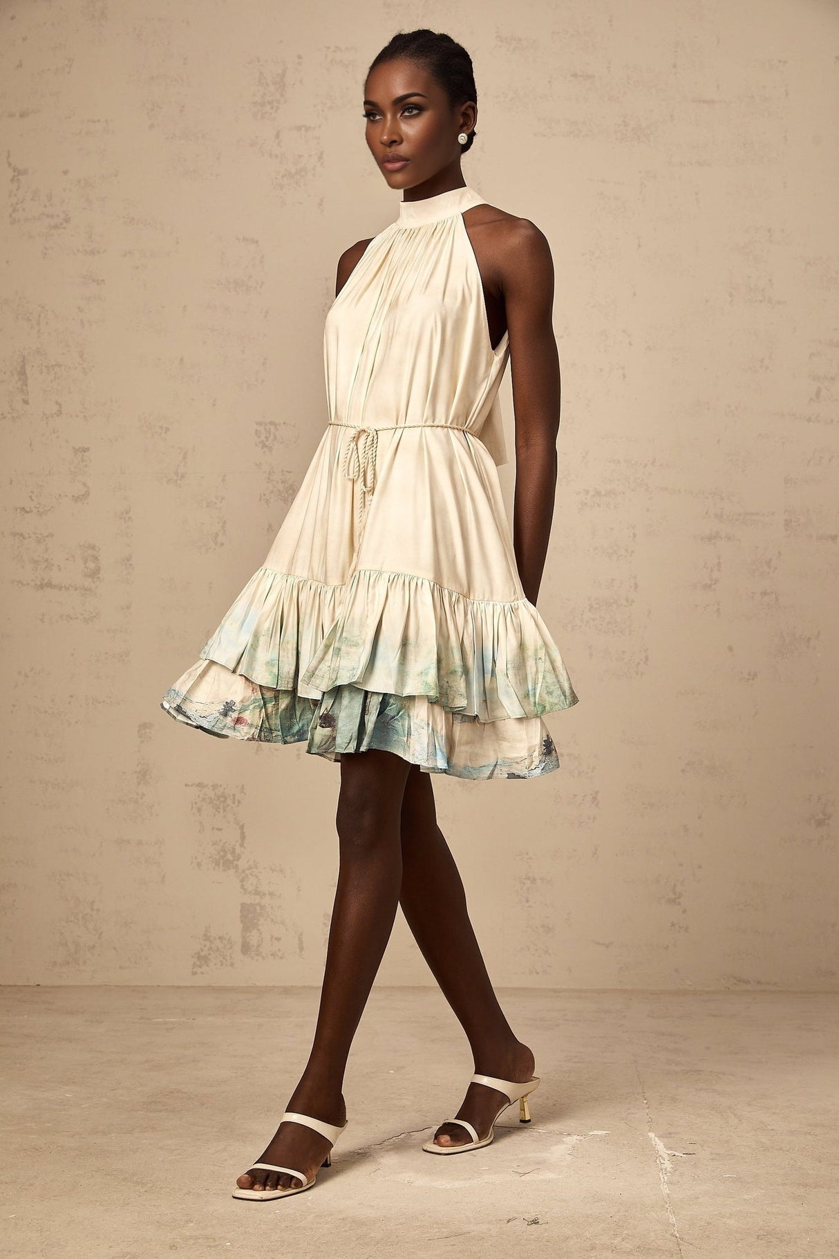 Caitlyn Mini Dress – Sleeveless – Tied Waist – Pattern Print