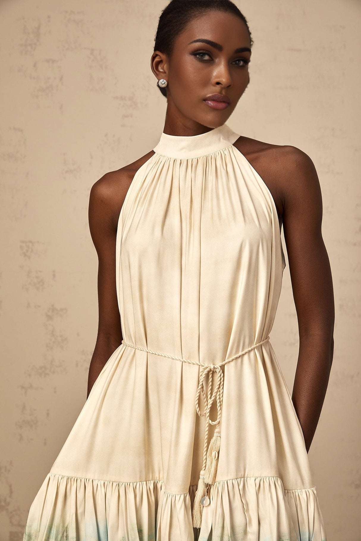 Caitlyn Mini Dress – Sleeveless – Tied Waist – Pattern Print