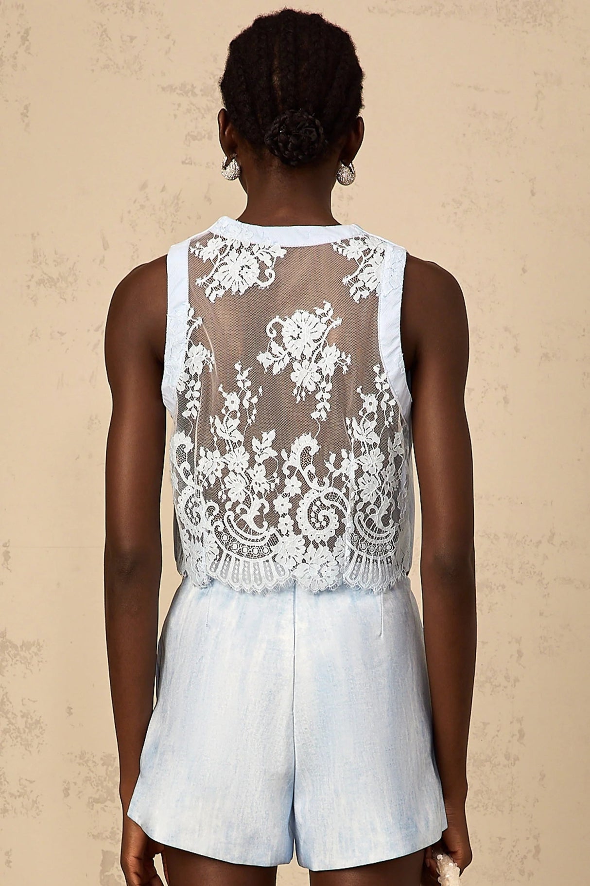 Caitlyn Top & Shorts Set with Button Detail in Blue