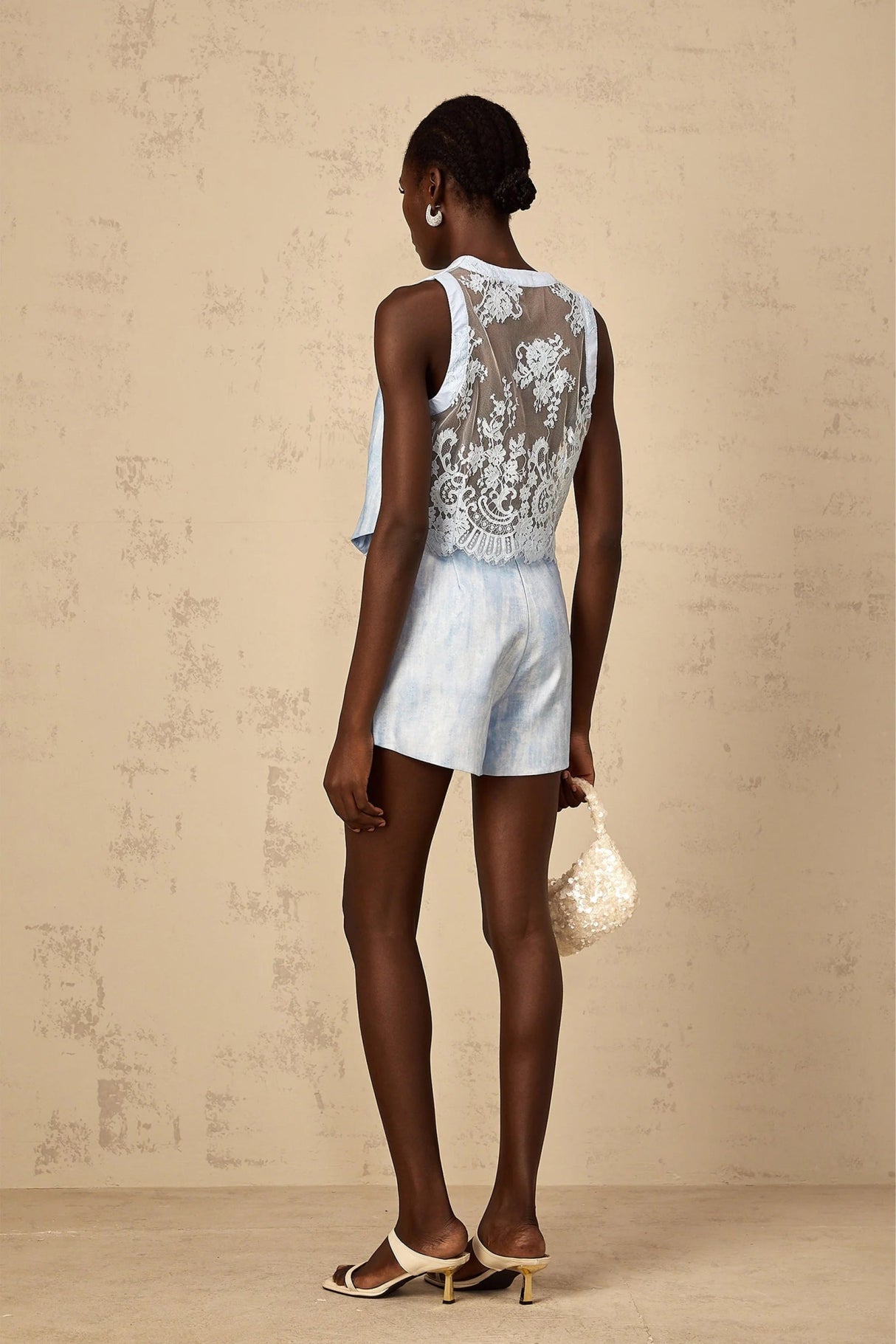 Caitlyn Top & Shorts Set with Button Detail in Blue