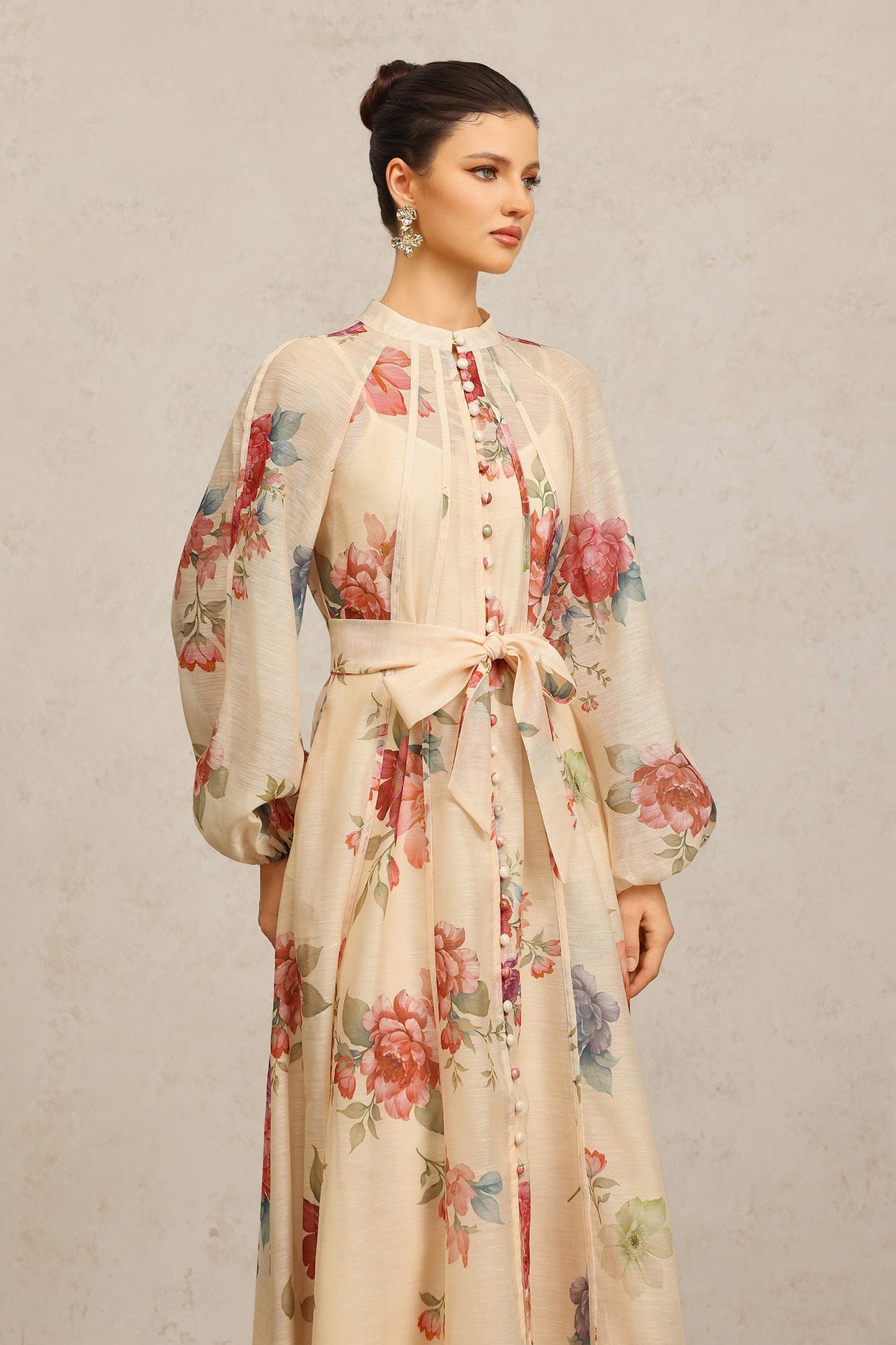 Callie Beige Floral Maxi Dress Women's Fashion