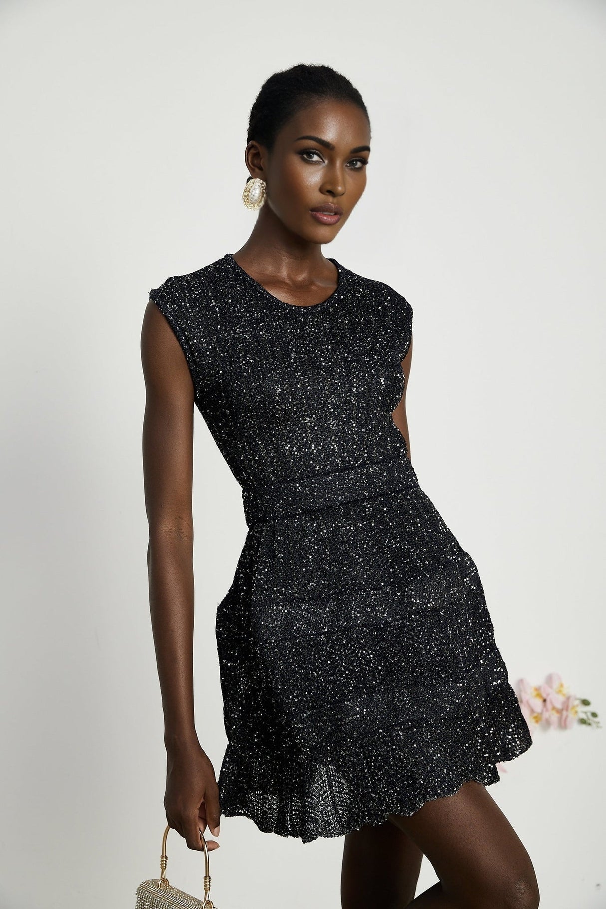 Callie Mini Dress - Sleeveless - Tiered Skirt - Sequin Details - Knitted Construction