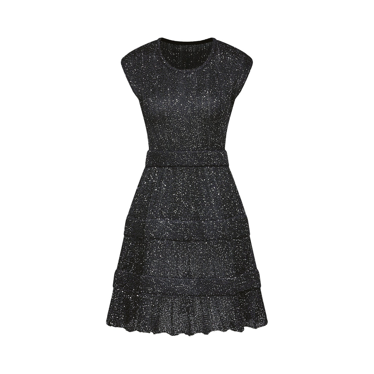 Callie Mini Dress - Sleeveless - Tiered Skirt - Sequin Details - Knitted Construction