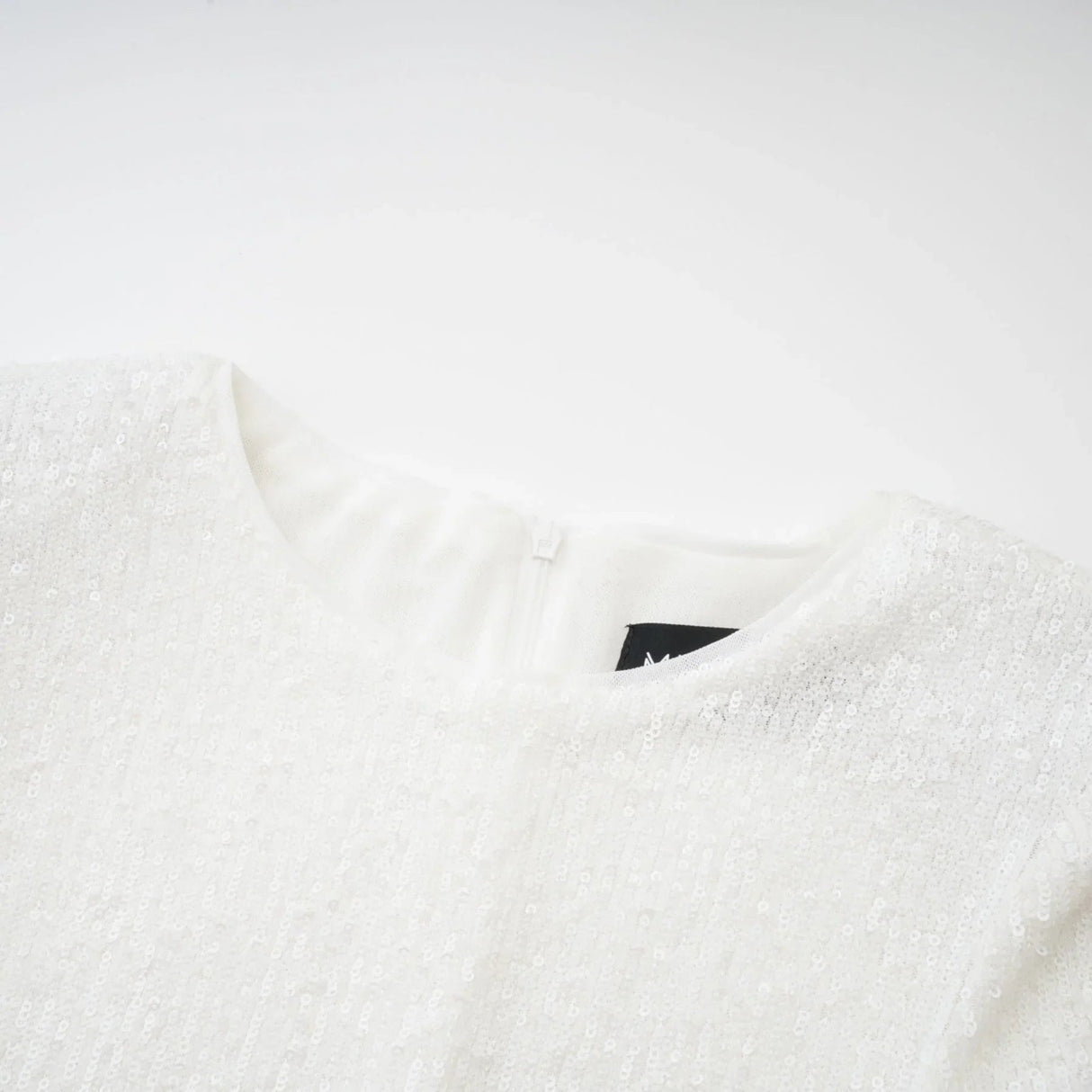 Callie Round Neck Mini Dress – Feather Cuffs – Sequin Embellished – Long Sleeves – Tailored Fit