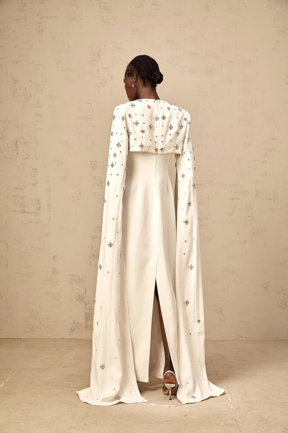 Camila Gown with Embellished Cape and Timeless Cut in White
