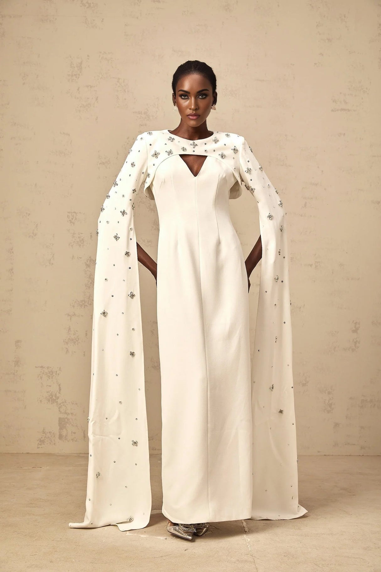 Camila Gown with Embellished Cape and Timeless Cut in White
