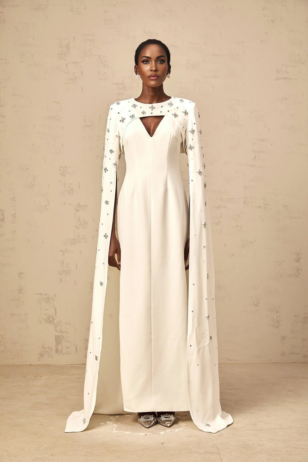 Camila Gown with Embellished Cape and Timeless Cut in White