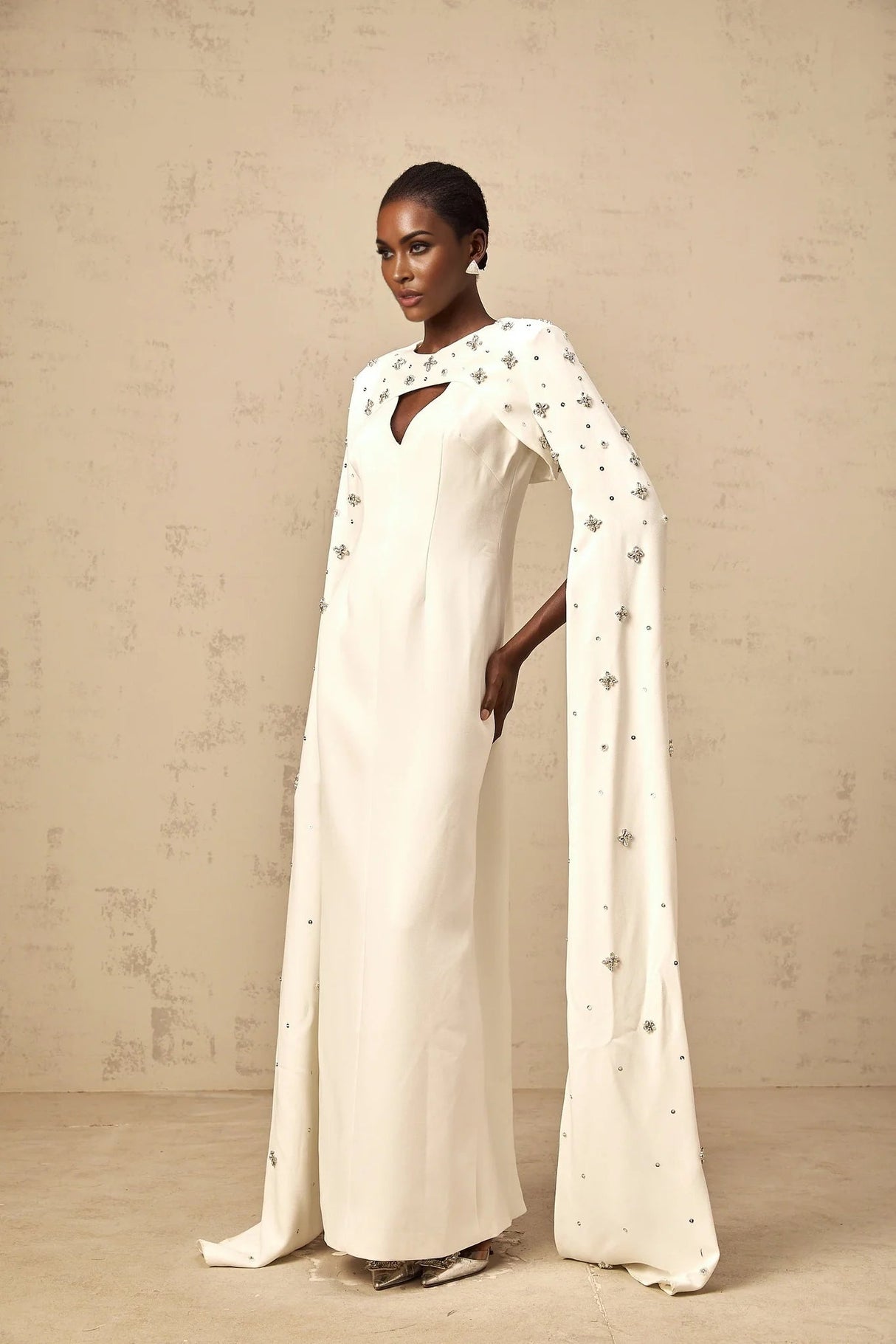 Camila Gown with Embellished Cape and Timeless Cut in White