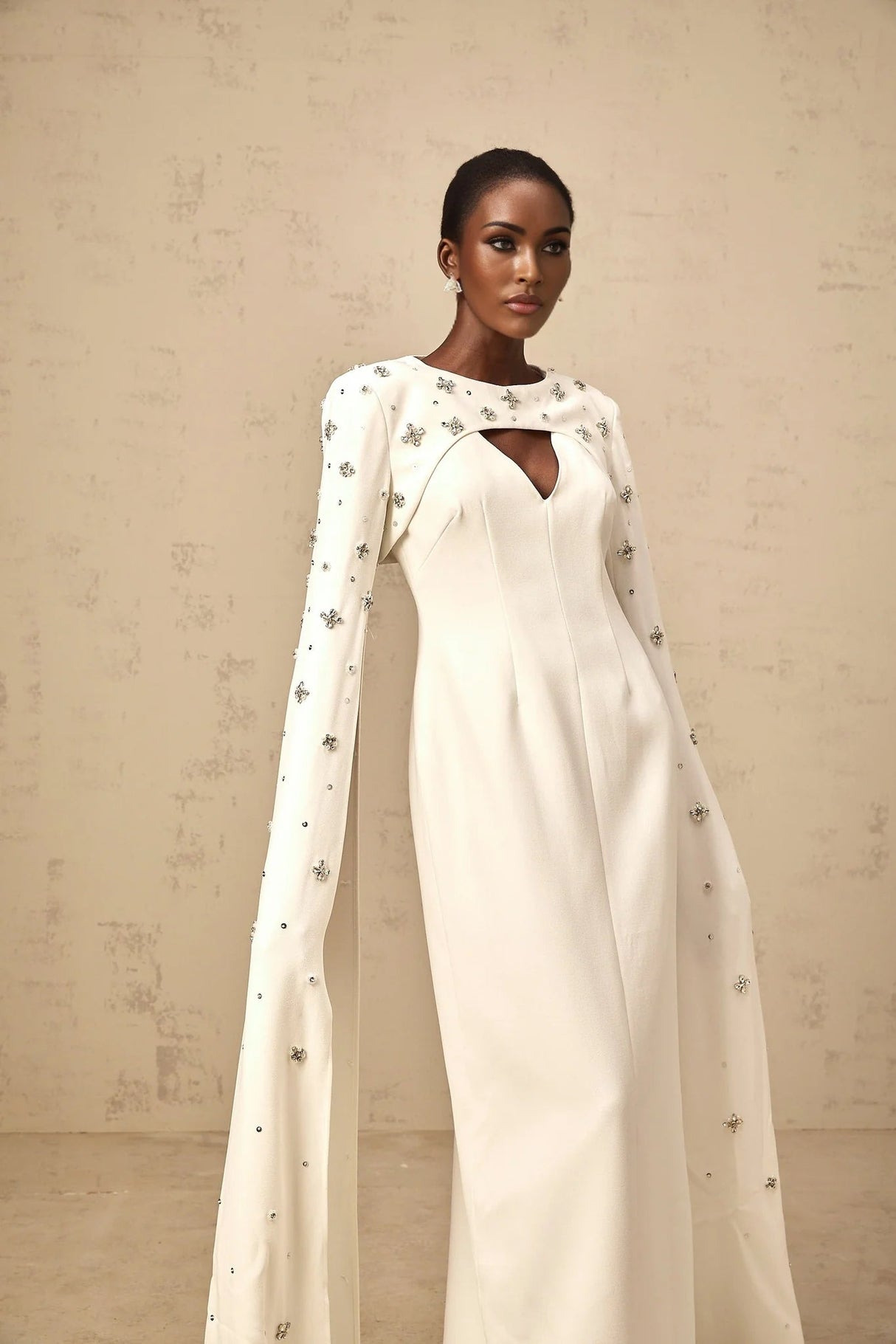 Camila Gown with Embellished Cape and Timeless Cut in White