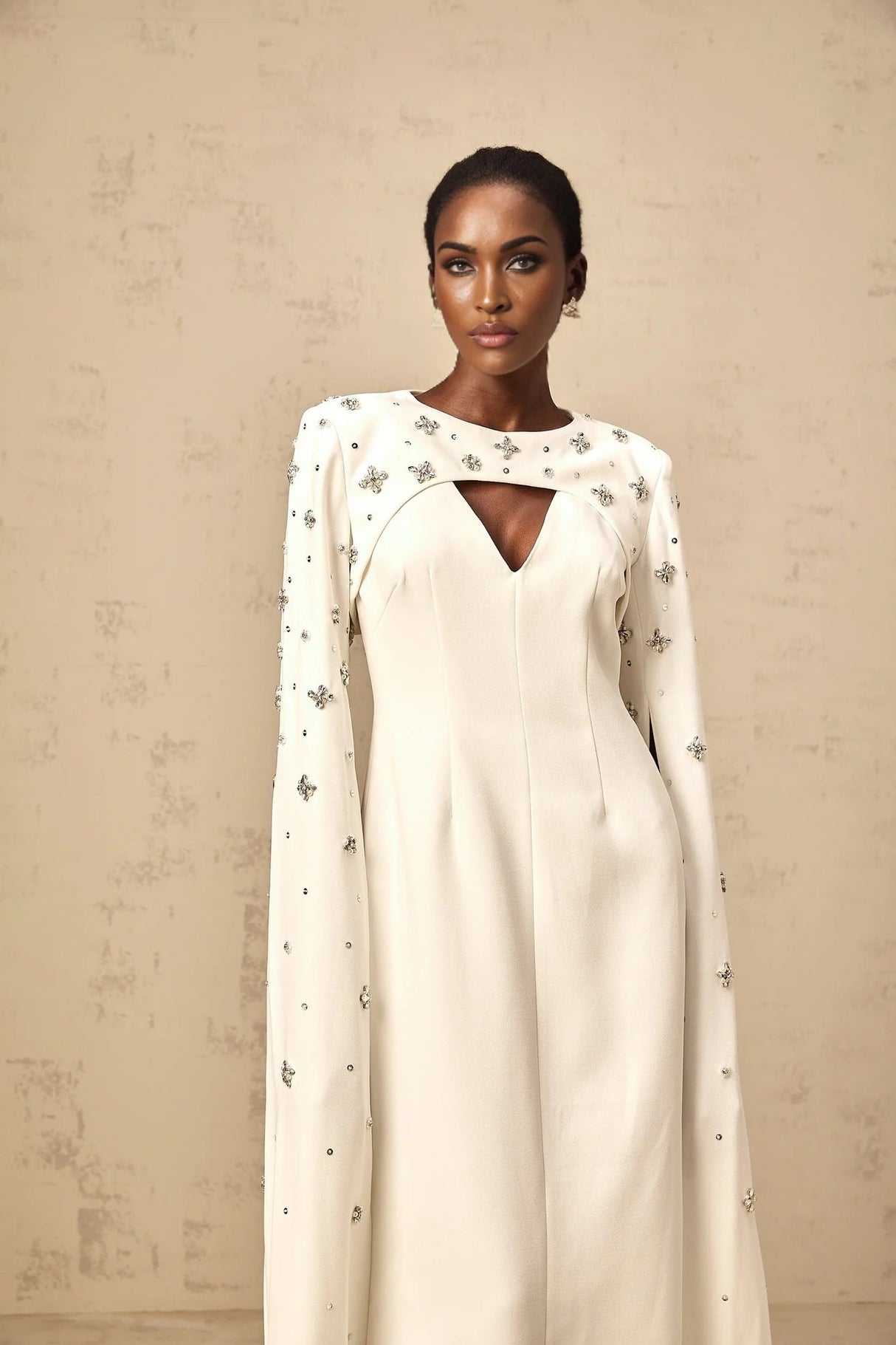 Camila Gown with Embellished Cape and Timeless Cut in White