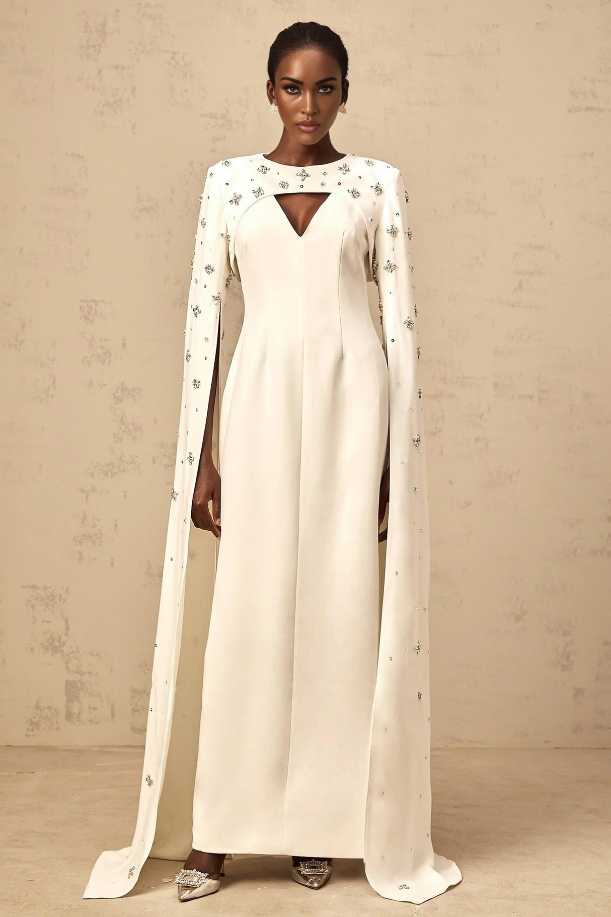 Camila Gown with Embellished Cape and Timeless Cut in White