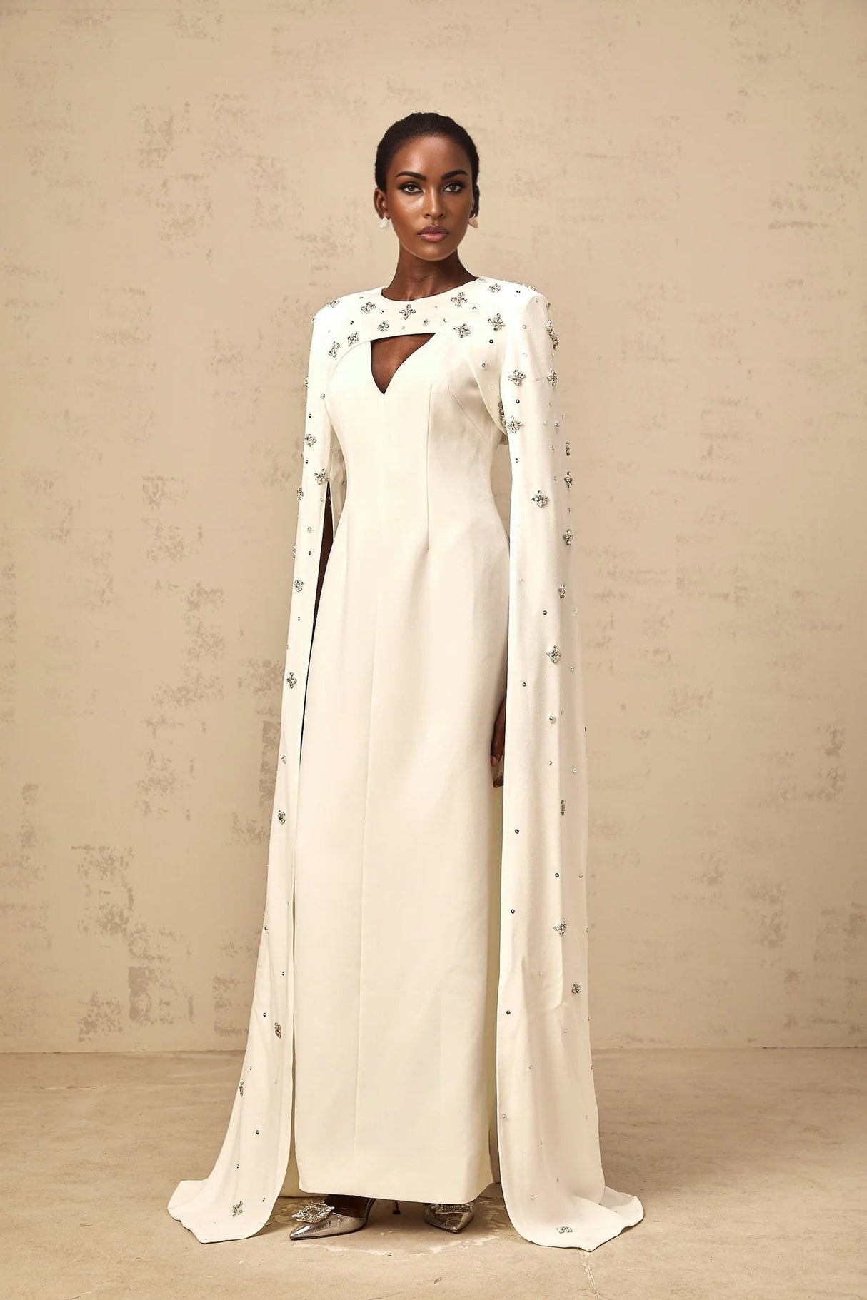Camila Gown with Embellished Cape and Timeless Cut in White