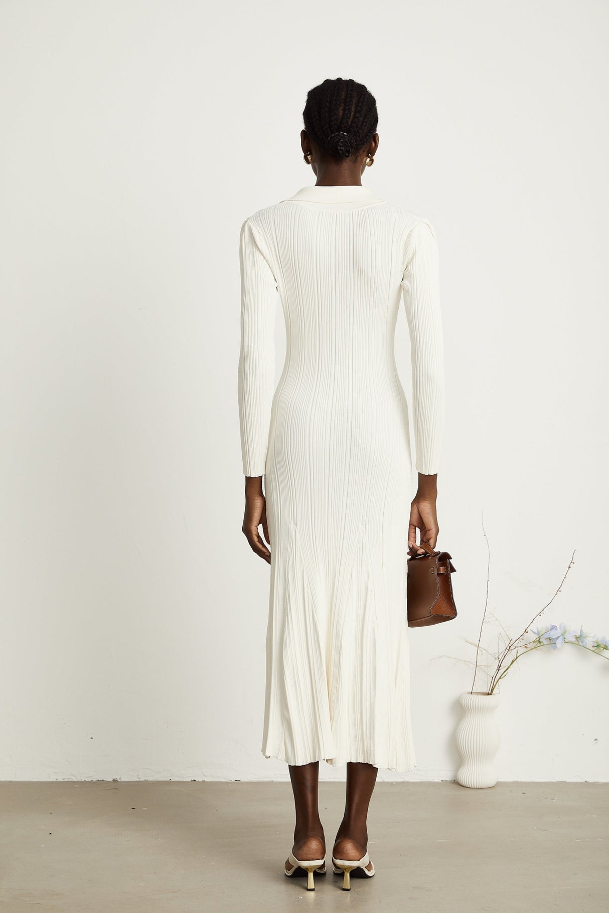Camila Midi Dress - Ribbed Knit - Lapels and Pockets - Mermaid Hem Design