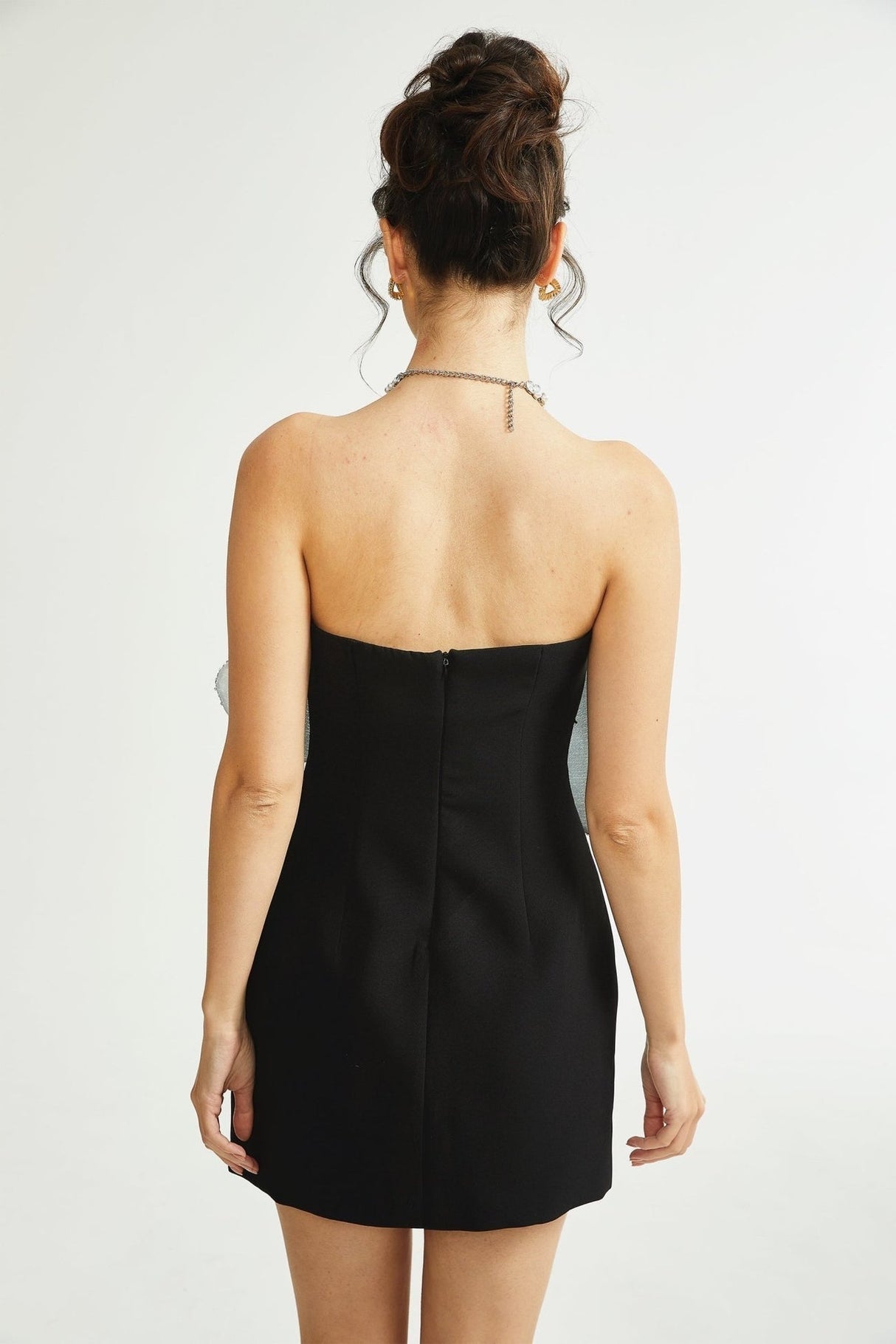 Camila Mini Dress - Sleeveless Off the Shoulder Sequin Embellished Faux - Flower Accent