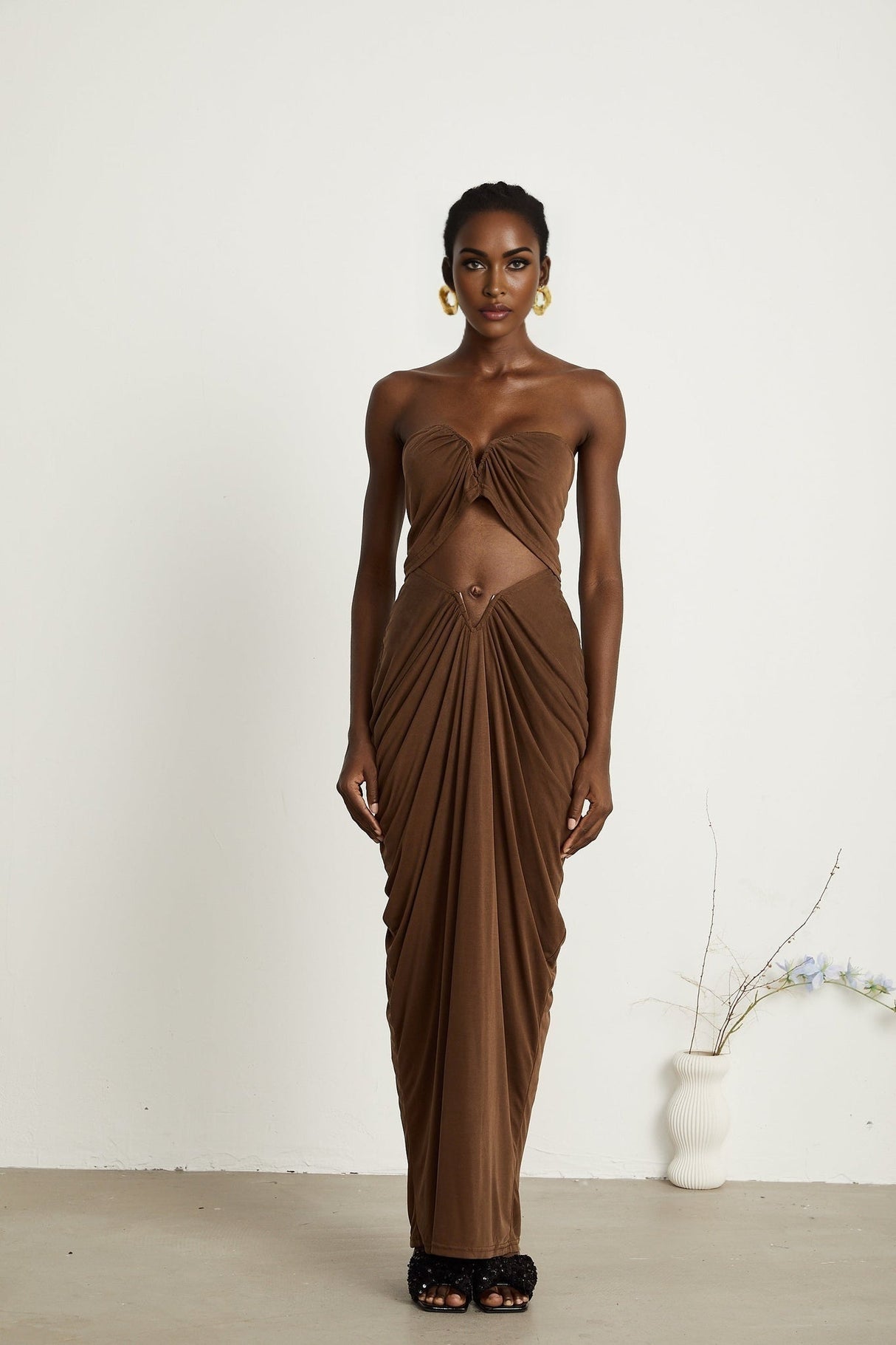 Camila Skirt & Top Set - Sleeveless - Off the Shoulder - Ruched Detailing - Maxi Length