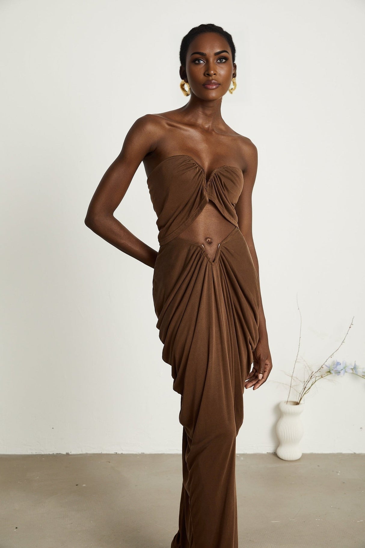 Camila Skirt & Top Set - Sleeveless - Off the Shoulder - Ruched Detailing - Maxi Length