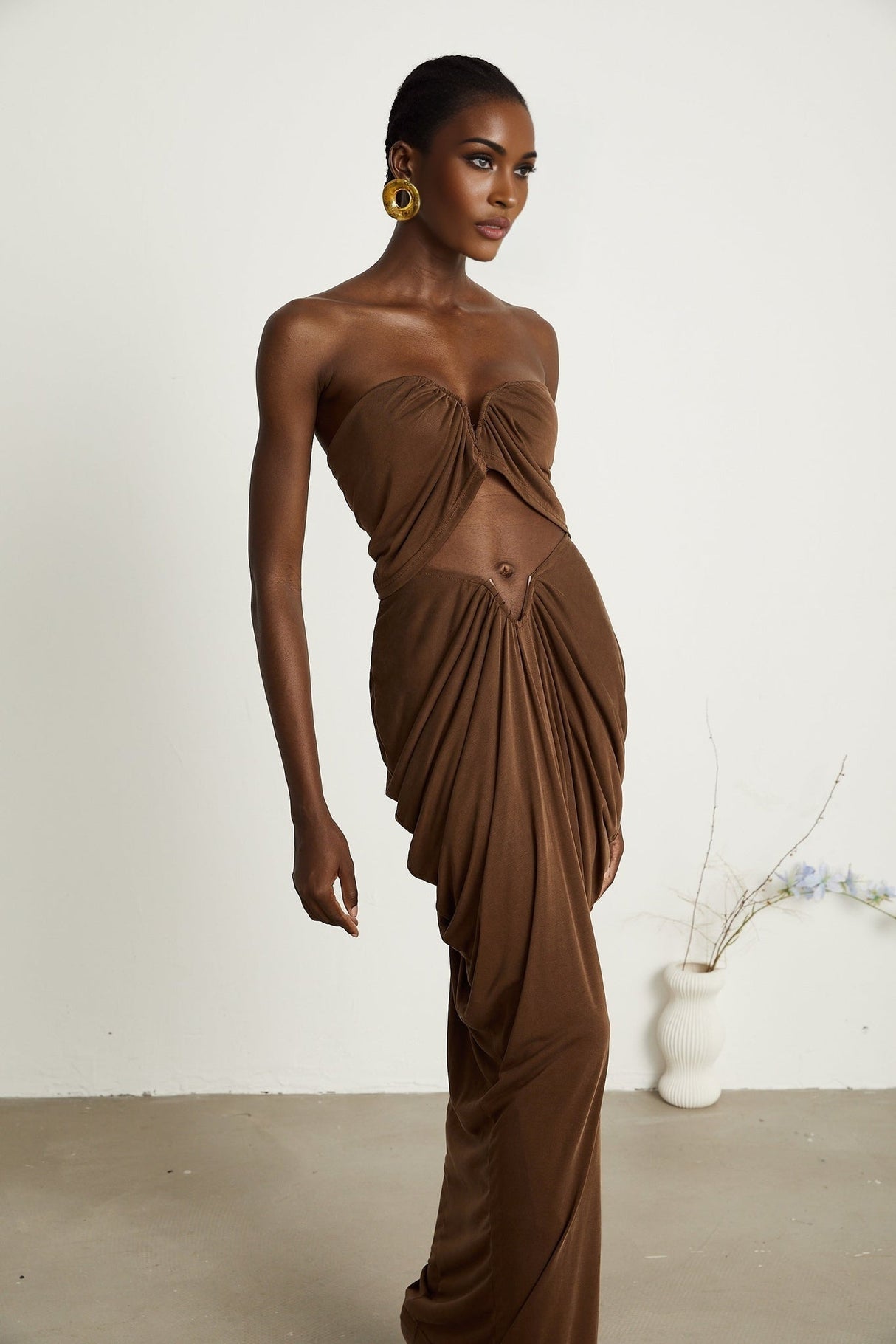 Camila Skirt & Top Set - Sleeveless - Off the Shoulder - Ruched Detailing - Maxi Length