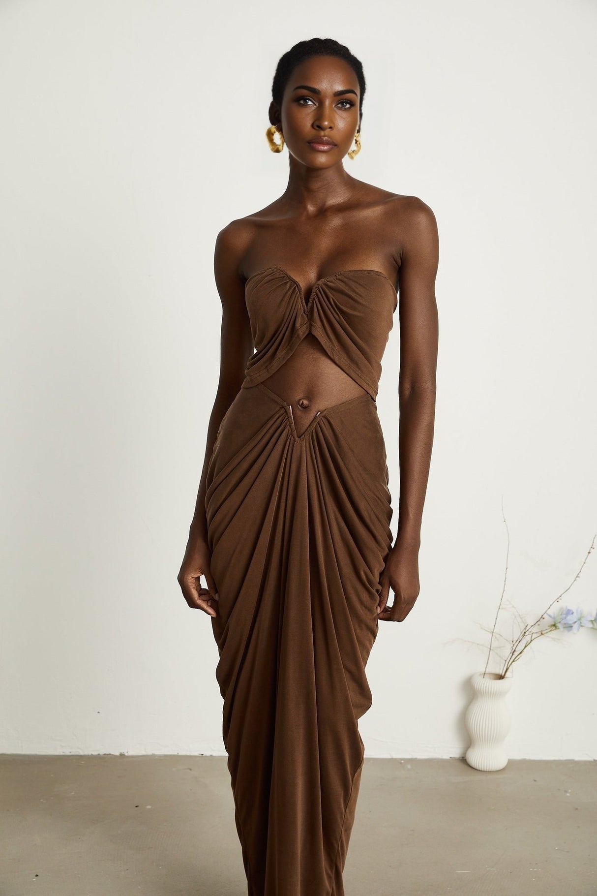 Camila Skirt & Top Set - Sleeveless - Off the Shoulder - Ruched Detailing - Maxi Length