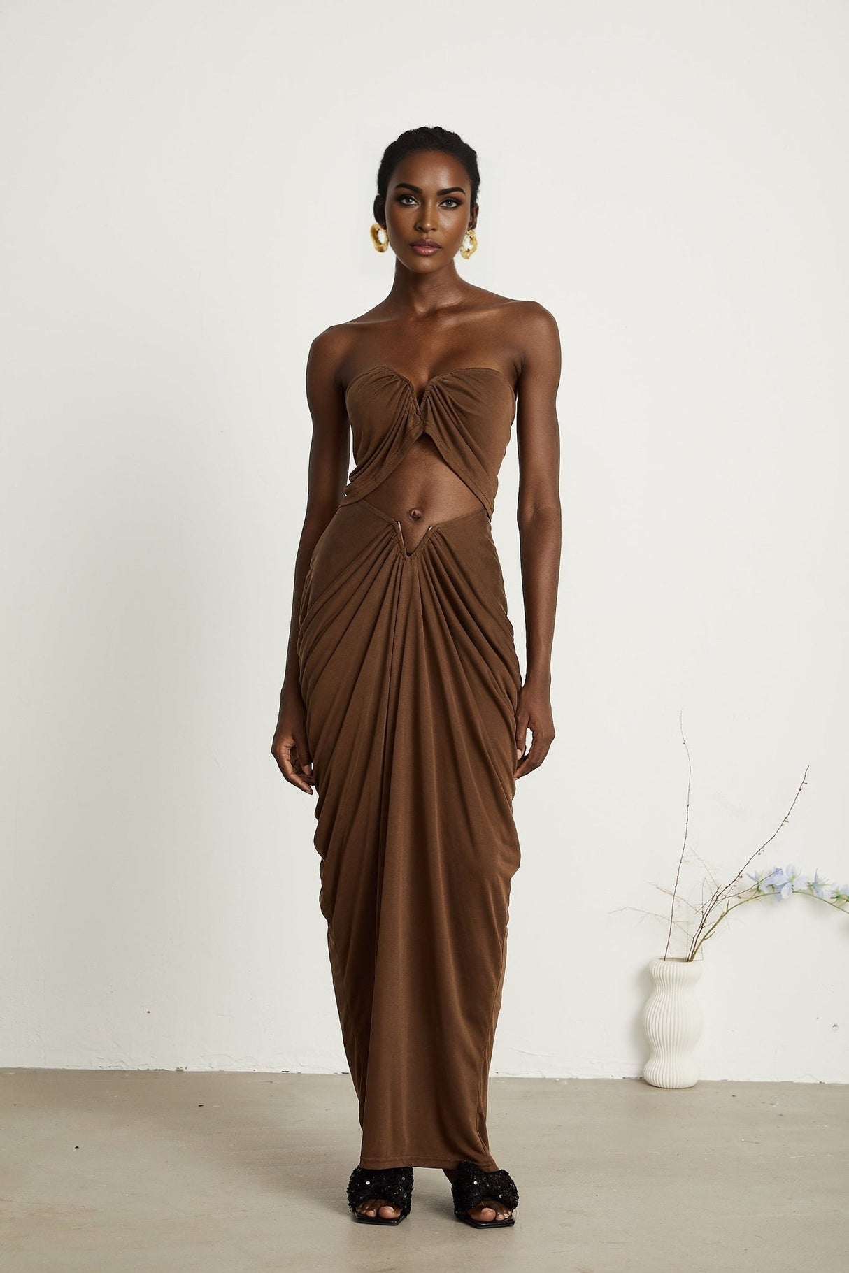 Camila Skirt & Top Set - Sleeveless - Off the Shoulder - Ruched Detailing - Maxi Length